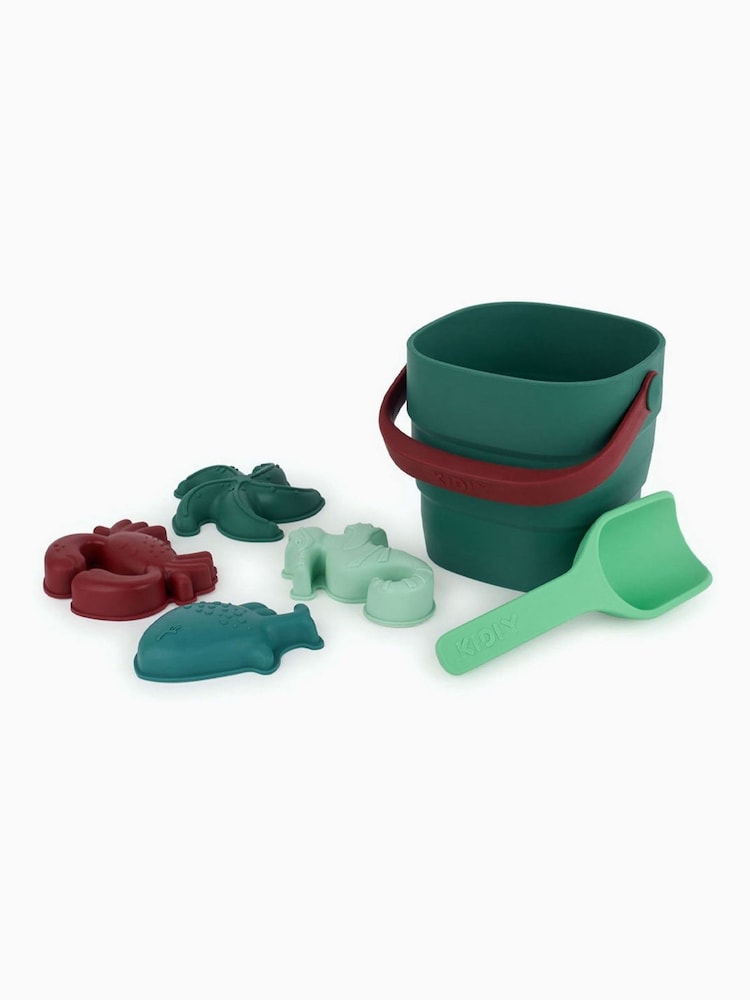 KIDLY by MORI Green Foldaway Bucket Spade & Sand Mould Beach Toy Set - Image 1 of 4