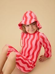 ピンク - KIDLY by MORI Front Zip Sunsafe Swimsuit - 画像 1 / 4