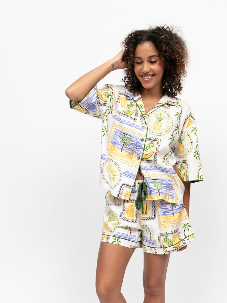 Cyberjammies Green Postcard Print Relaxed 3/4th Short Pyjamas Set - Image 2 of 4