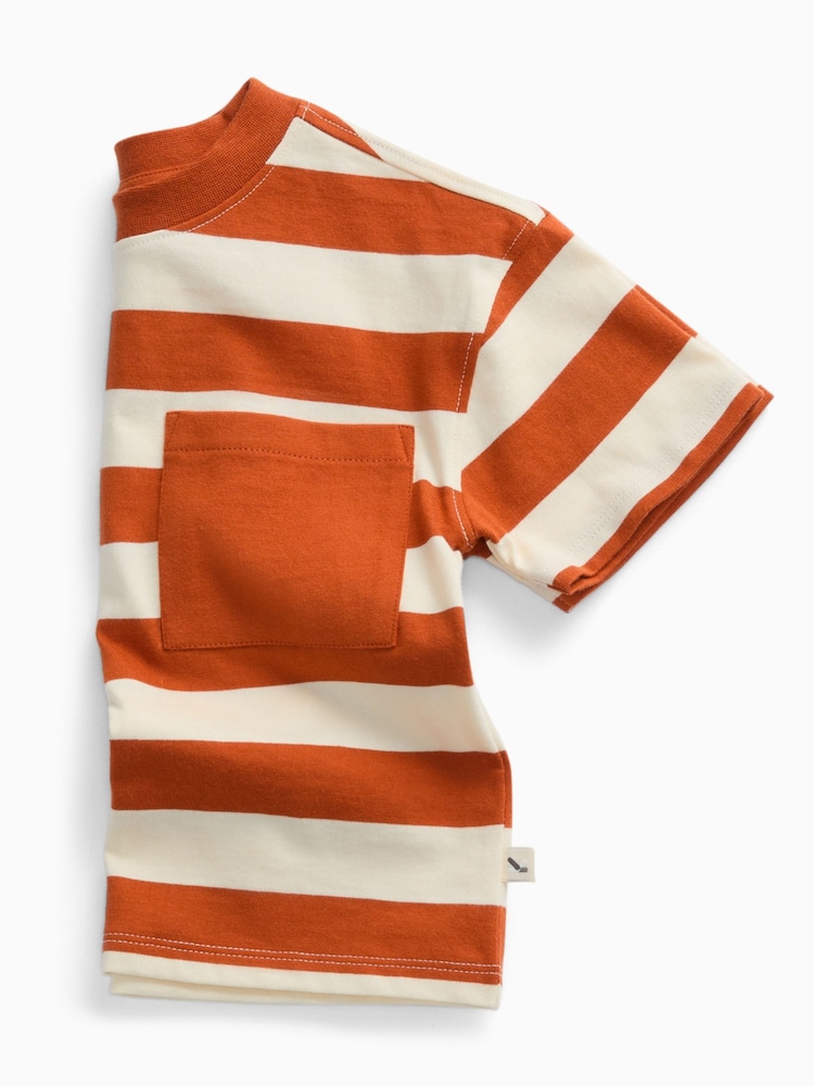 Πορτοκαλί - KIDLY by Mori Ριγέ απαλό βαμβακερό φαρδύ Κοντομάνικο μπλουζάκι - Εικόνα 1 από 2