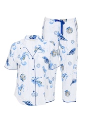 Cyberjammies Blue Sea Horse Stripe Print Short Sleeve Pyjamas Set - Image 4 of 4