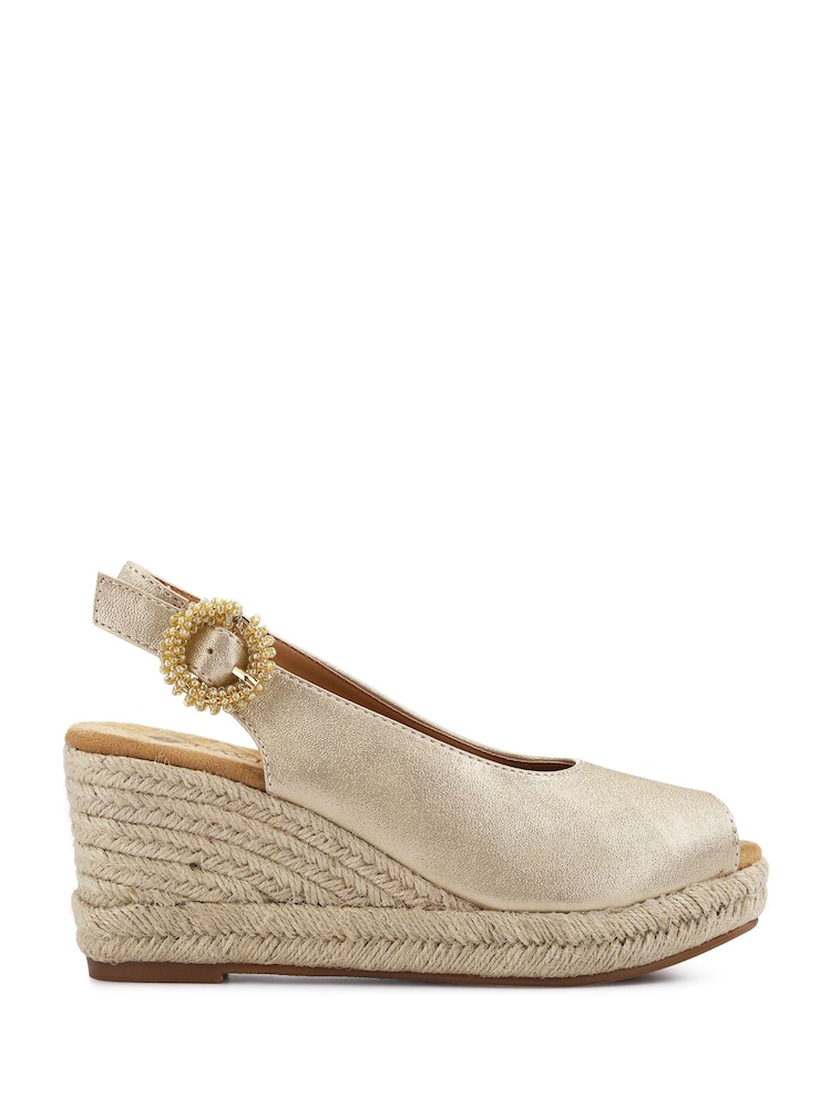 Pavers Gold Buckle Fastening Wedge Espadrilles - Image 1 of 5