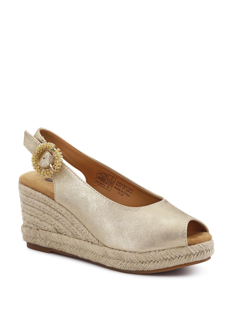 Pavers Gold Buckle Fastening Wedge Espadrilles - Image 2 of 5