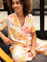 Cyberjammies Pink Floral Stripe Print Short Sleeve Pyjamas Set - Image 1 of 4