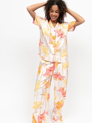 Cyberjammies Pink Floral Stripe Print Short Sleeve Pyjamas Set - Image 2 of 4