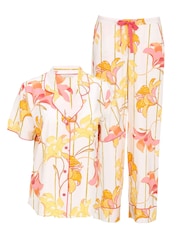 Cyberjammies Pink Floral Stripe Print Short Sleeve Pyjamas Set - Image 4 of 4