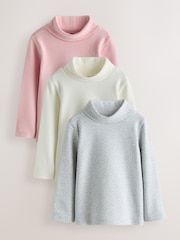 Cream/Pink/Grey Long Sleeve Roll Neck Tops 3 Pack (3mths-7yrs) - Image 1 of 7