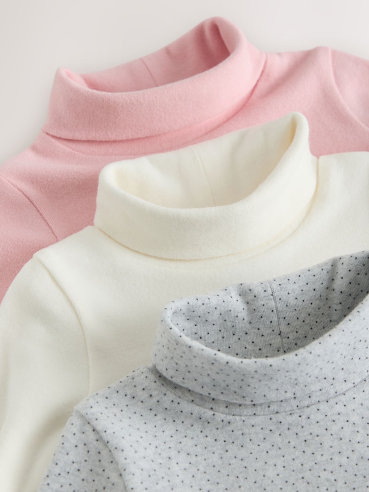 Cream/Pink/Grey Long Sleeve Roll Neck Tops 3 Pack (3mths-7yrs) - Image 7 of 7