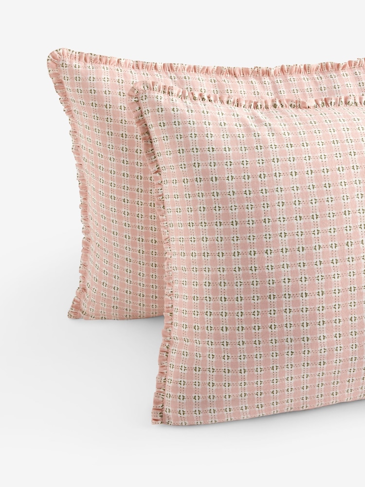 Laura Ashley Set of 2 Plaster Pink Cresswell Gingham Mini Frill Pillowcases - Image 4 of 4