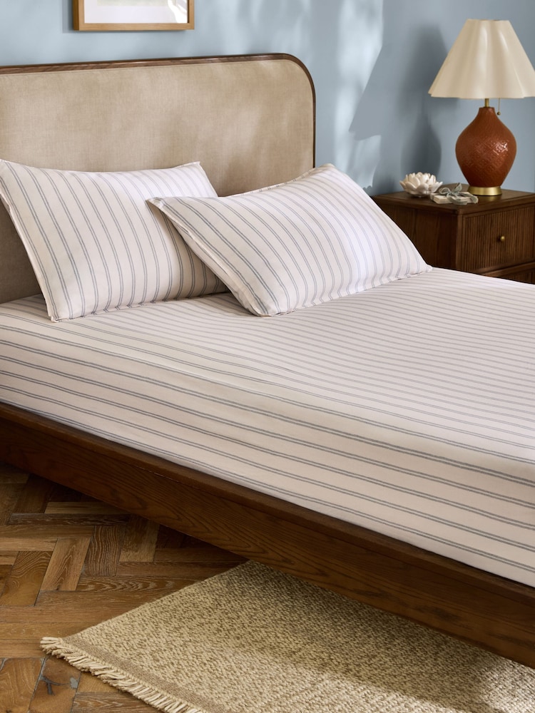 Laura Ashley Chalk Blue Henley Stripe Deep Fitted Sheet - Image 1 of 3