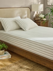 Laura Ashley Moss Green Henley Stripe Deep Fitted Sheet - Image 1 of 3