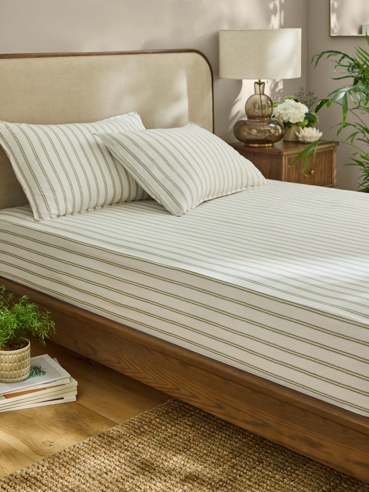 Laura Ashley Moss Green Henley Stripe Deep Fitted Sheet - Image 1 of 3