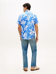 Tommy Hilfiger Blue Regular Fit Linen Blend Short Sleeve Shirt - Image 3 of 5