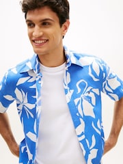 Tommy Hilfiger Blue Regular Fit Linen Blend Short Sleeve Shirt - Image 4 of 5