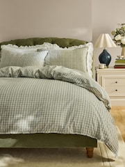 Laura Ashley Moss Green Cresswell Gingham Mini Frill 100% Cotton Duvet Cover and Pillowcase Set - Image 1 of 5