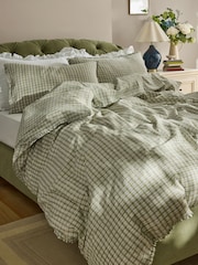 Laura Ashley Moss Green Cresswell Gingham Mini Frill 100% Cotton Duvet Cover and Pillowcase Set - Image 2 of 5