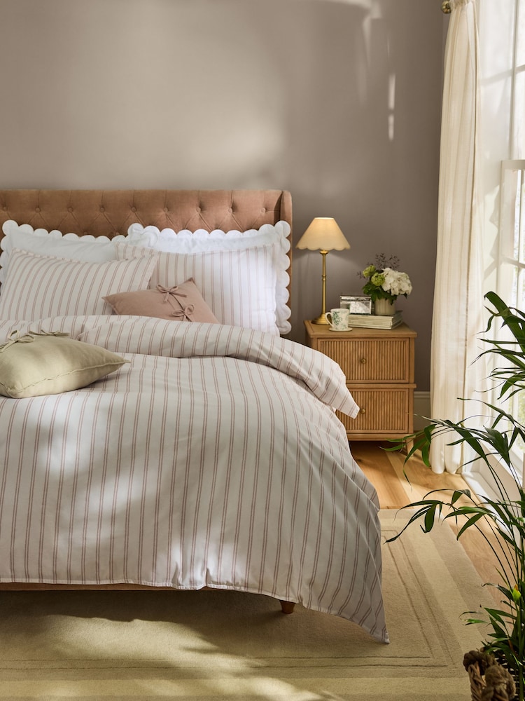 Laura Ashley Plaster Pink Henley Stripe 100% Cotton Duvet Cover and Pillowcase Set - Image 1 of 5 Laura Ashley Plaster Pink Henley Stripe 100% Cotton Duvet Cover and Pillowcase Set - Image 1 of 5