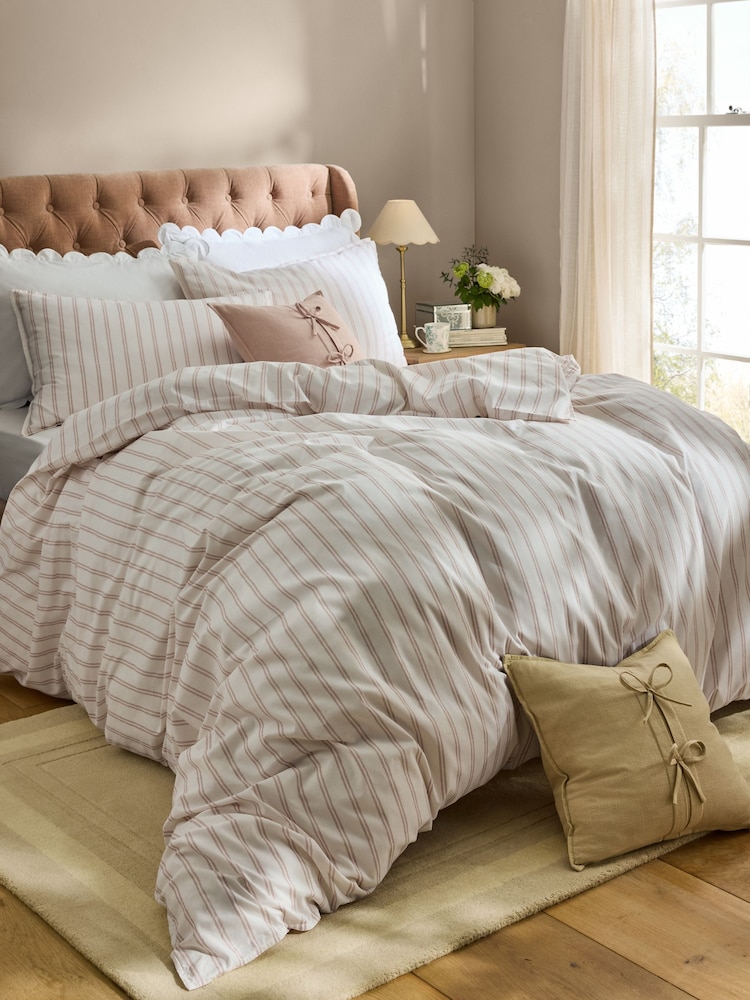 Laura Ashley Plaster Pink Henley Stripe 100% Cotton Duvet Cover and Pillowcase Set - Image 2 of 5 Laura Ashley Plaster Pink Henley Stripe 100% Cotton Duvet Cover and Pillowcase Set - Image 2 of 5
