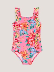 Monsoon Pink Baby Tropical Flower Frill Swimsuit - Image 1 of 3