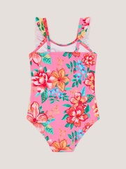 Monsoon Pink Baby Tropical Flower Frill Swimsuit - Image 2 of 3