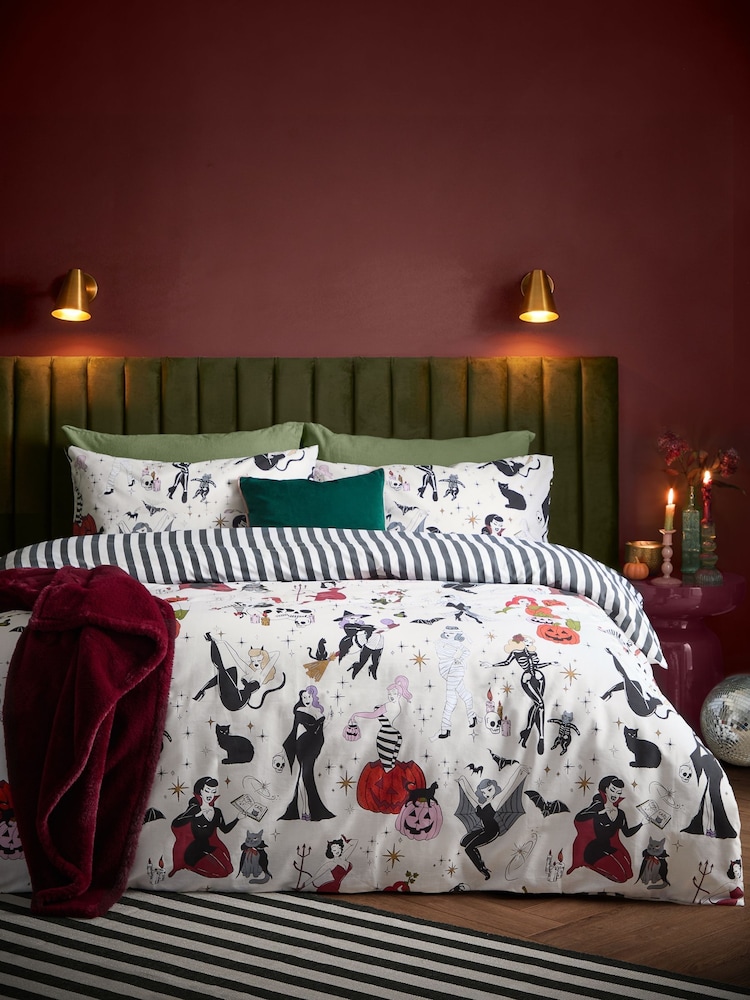 Furn Oatmilk Trick or Treat Reversible Duvet Cover and Pillowcase Set - Image 1 of 4 Furn Oatmilk Trick or Treat Reversible Duvet Cover and Pillowcase Set - Image 1 of 4