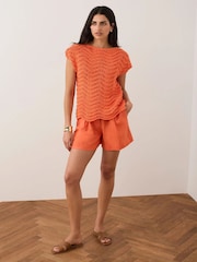 Portocaliu - Mint Velvet Metallic Crochet Knit Top - Imaginea 2 din 4