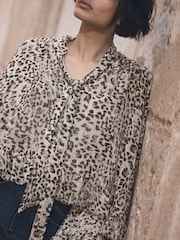 Mint Velvet Brown Polka Dot Print Ruffle Blouse - Image 4 of 7