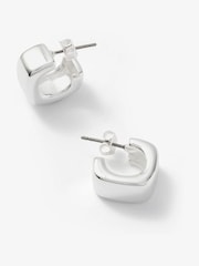 Mint Velvet Silver Tone Mini Rounded Square Hoop Earrings - Image 2 of 3