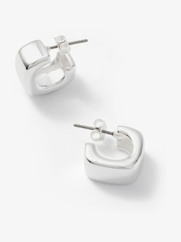 Mint Velvet Silver Tone Mini Rounded Square Hoop Earrings - Image 2 of 3 Mint Velvet Silver Tone Mini Rounded Square Hoop Earrings - Image 2 of 3
