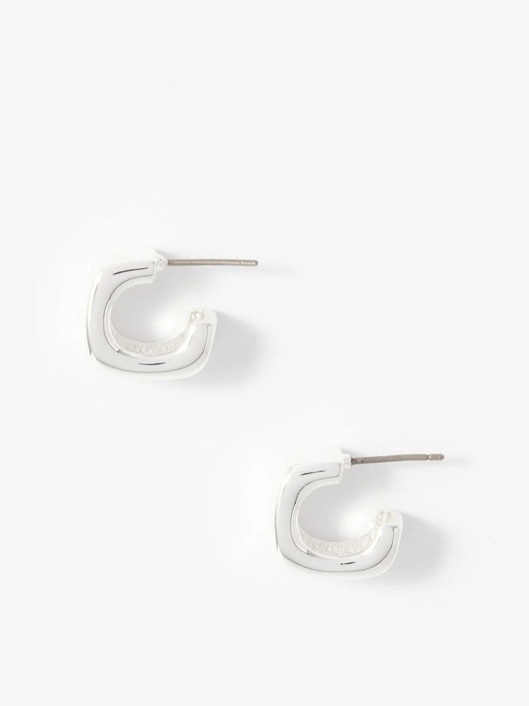 Mint Velvet Silver Tone Mini Rounded Square Hoop Earrings - Image 3 of 3 Mint Velvet Silver Tone Mini Rounded Square Hoop Earrings - Image 3 of 3