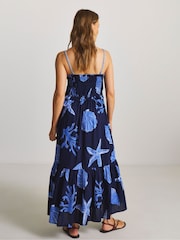 JD Williams Blue Shirred Midi Beach Dress - Image 3 of 4