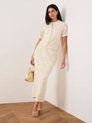 Mint Velvet Natural Sequin Floral Crochet Midi Skirt - Image 1 of 7