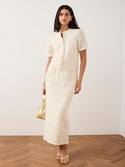 Mint Velvet Natural Sequin Floral Crochet Midi Skirt - Image 2 of 7