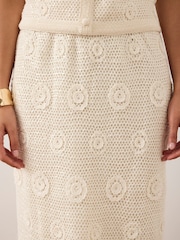 Mint Velvet Natural Sequin Floral Crochet Midi Skirt - Image 5 of 7