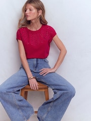 Boden Red Willow Broderie T-Shirt - Image 1 of 5