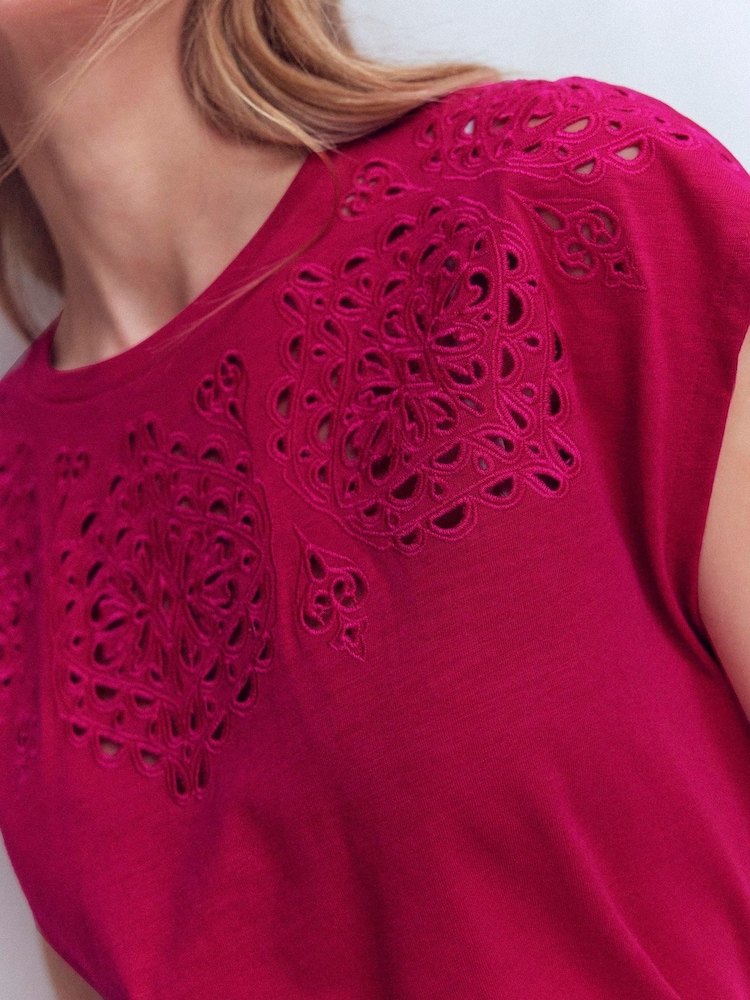 Boden Red Willow Broderie T-Shirt - Image 2 of 5