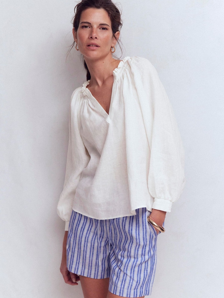 Boden Serena Pleat Neck Linen Top - 画像 1 / 5