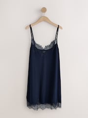 Navy Lace Detail Ribbed Slip - Image 1 of 3