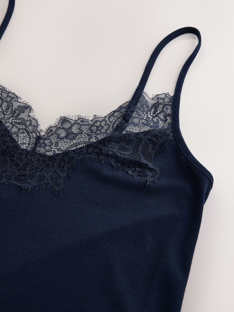 Navy Lace Detail Ribbed Slip - Image 2 of 3
