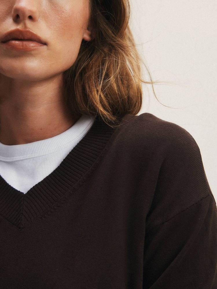 The Set 4 Pack Fine Knit V-Neck Jumpers Black - Ganache/Brown - Cinder/Grey Marl - Image 2 of 12