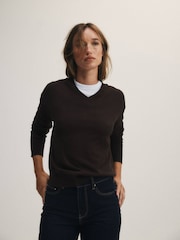 The Set 4 Pack Fine Knit V-Neck Jumpers Black - Ganache/Brown - Cinder/Grey Marl - Image 3 of 12