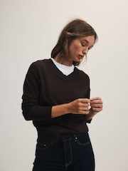 The Set 4 Pack Fine Knit V-Neck Jumpers Black - Ganache/Brown - Cinder/Grey Marl - Image 4 of 12