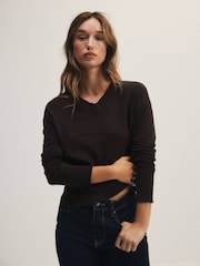 The Set 4 Pack Fine Knit V-Neck Jumpers Black - Ganache/Brown - Cinder/Grey Marl - Image 6 of 12