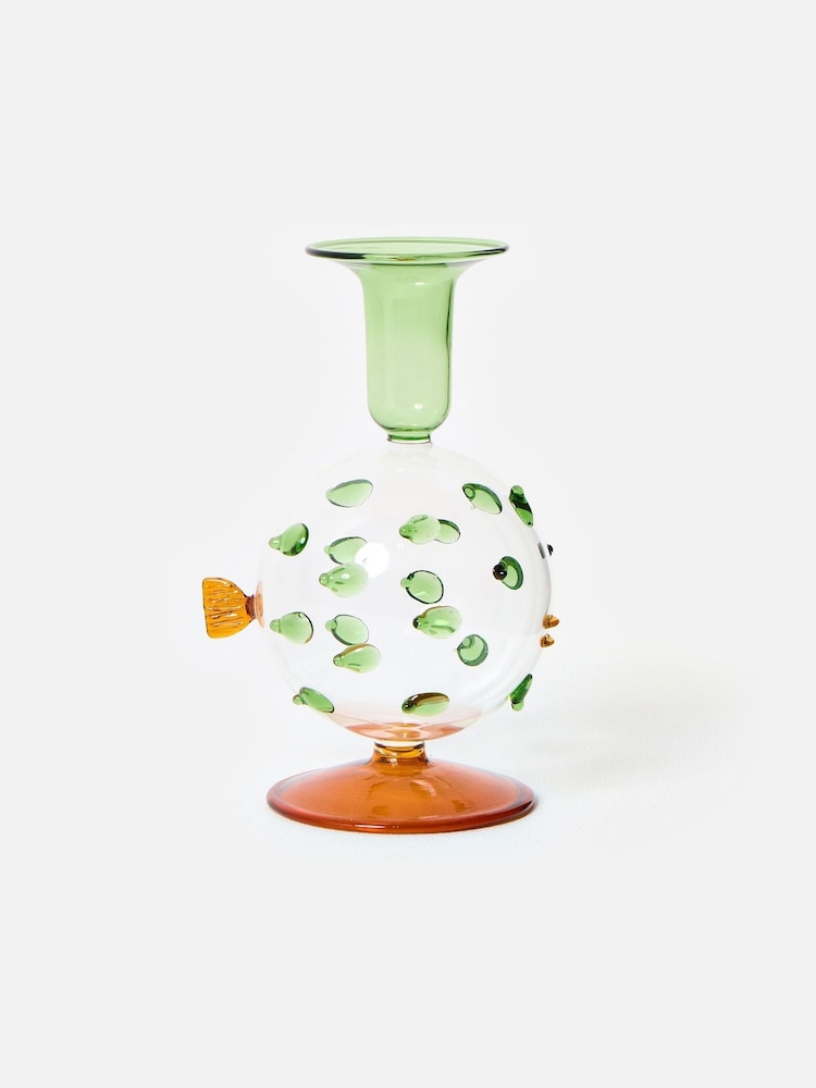 Oliver Bonas Green Puffa Fish Glass Candle Holder - Image 1 of 6
