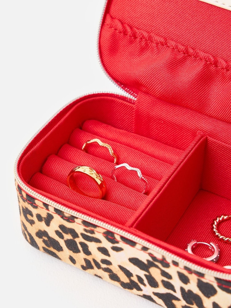 Oliver Bonas Brown Brown & Red Leopard Print Jewellery Box - Image 4 of 4