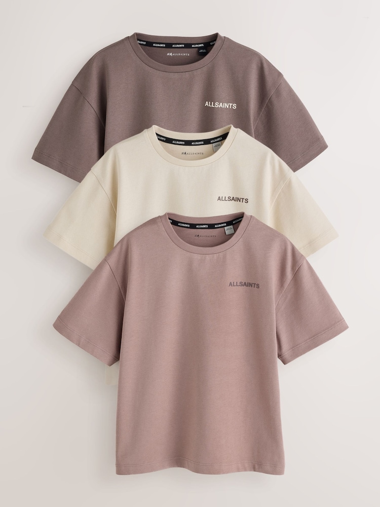 smALLSAINTS Brown Logo Crew Relaxed T-Shirts 3 Pack - Image 1 of 8 smALLSAINTS Brown Logo Crew Relaxed T-Shirts 3 Pack - Image 1 of 8