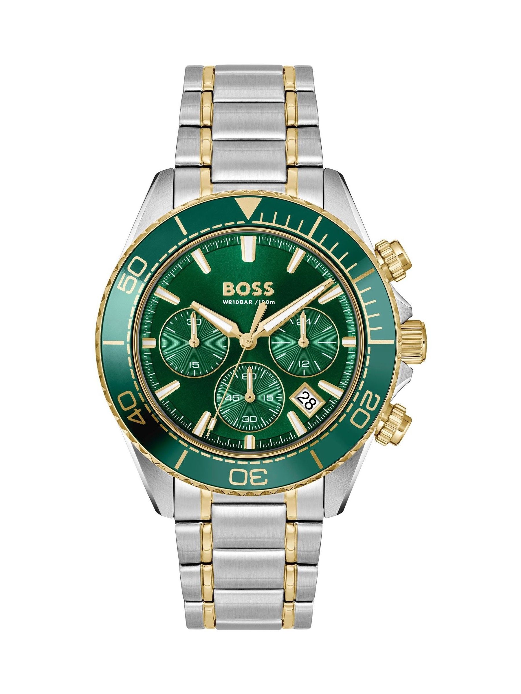 BOSS Mens Sealiner Chronograph Green & Gold Bracelet Watch 1514325 - Image 3