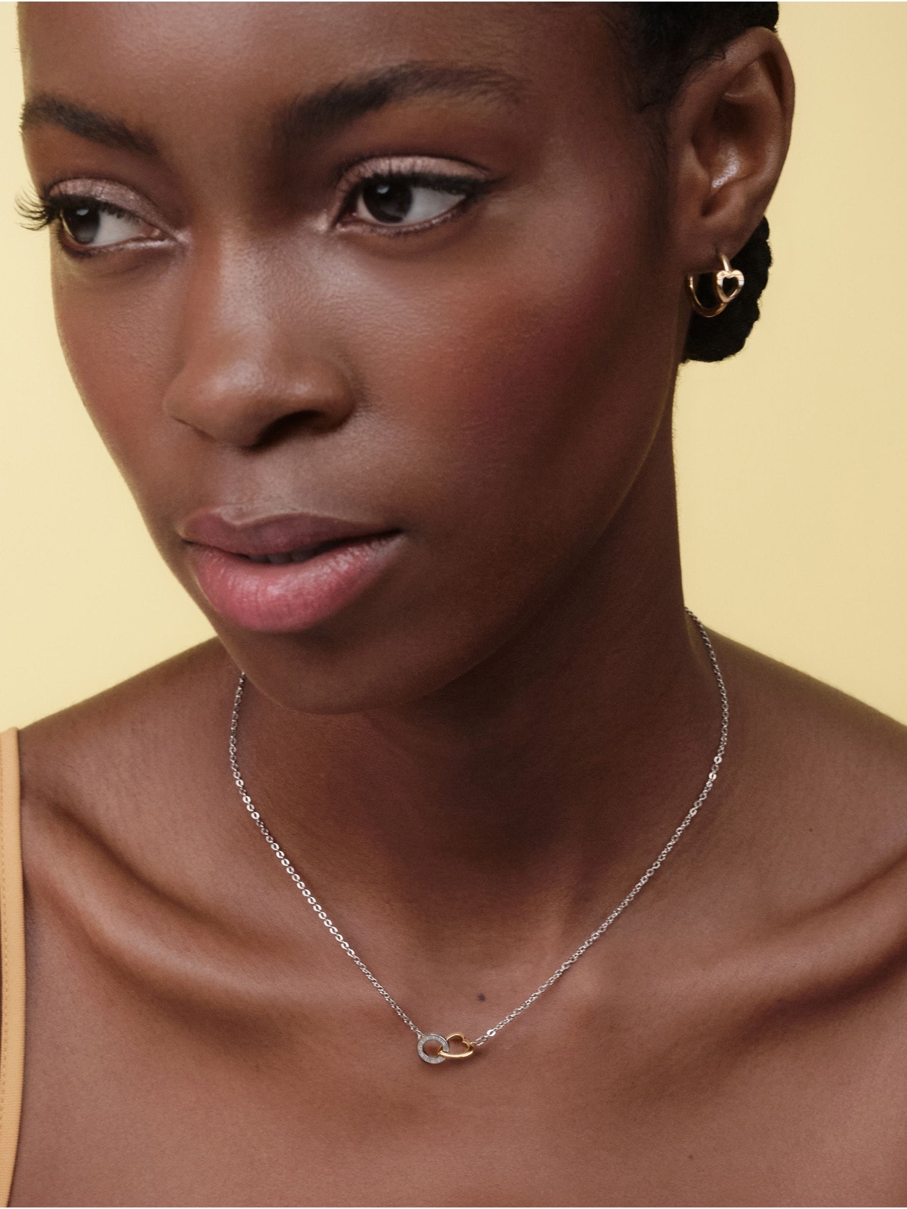 Olivia Burton Silver Kindred Interlink Rose Gold Heart Necklace - 41cm - Image 2