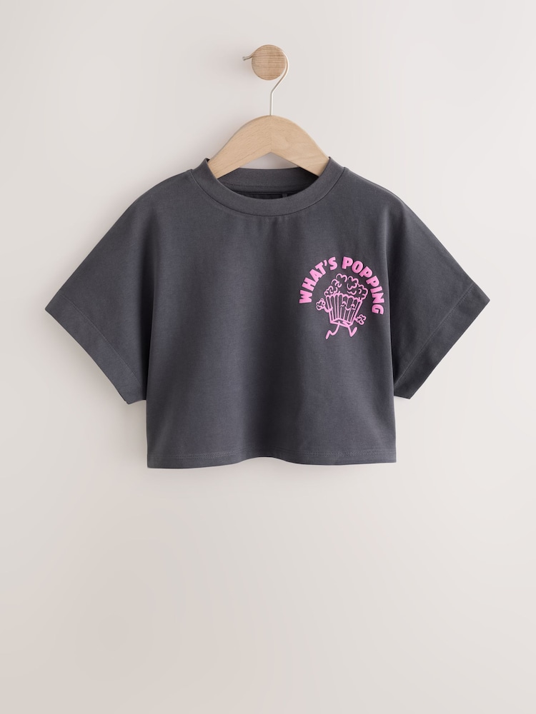 Charcoal Grey Popcorn Boxy Graphic T-Shirt (3-16yrs) - Image 1 of 4 Charcoal Grey Popcorn Boxy Graphic T-Shirt (3-16yrs) - Image 1 of 4