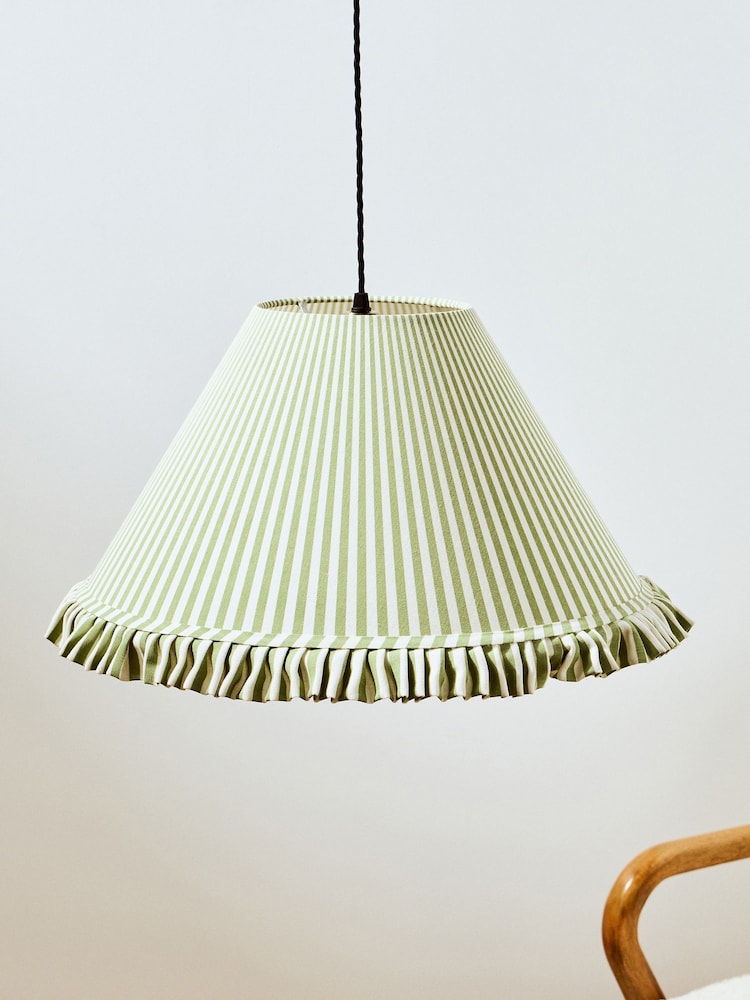 Oliver Bonas Green Alba Striped Ruffle Lamp Shade - Image 1 of 4